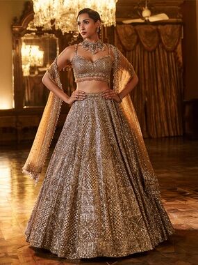 Seema Gujral Antique Gold Sequin Bridal Lehenga Wedding